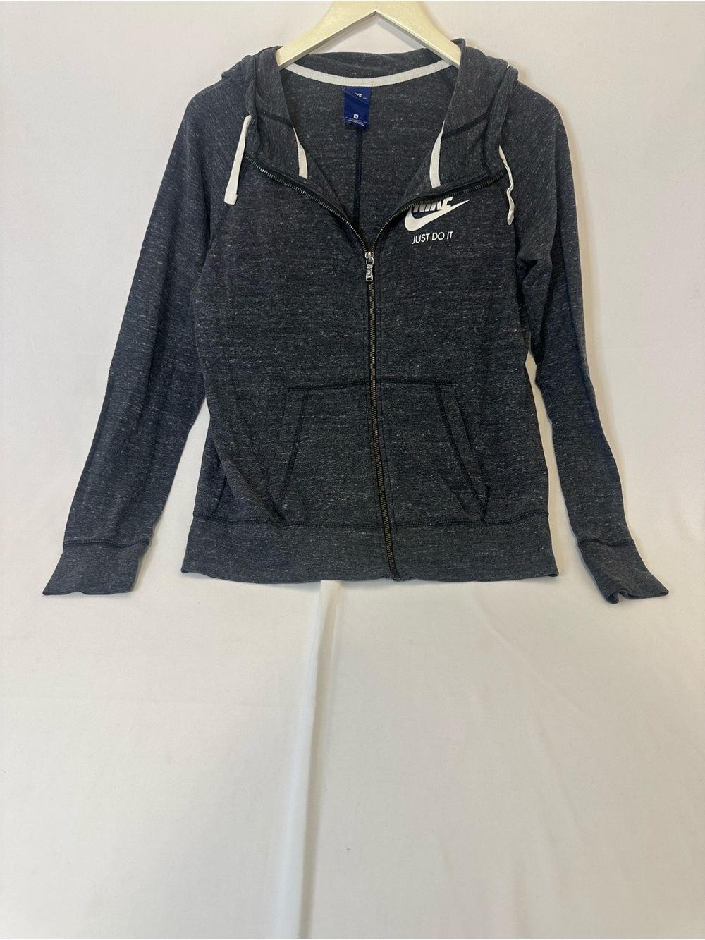 Nike Women's Charcoal Zip Hoodie with White Logo